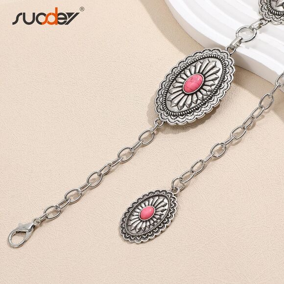 Western Chain Belts For Women Cowgirl Concho Country Turquoise Belts 3189 - Picture 6 of 7